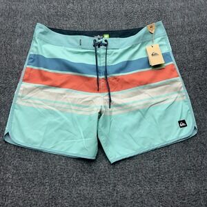 Quiksilver Board Shorts Mid Length Size 40 x 19" Swim Mens Trunks Blue Striped